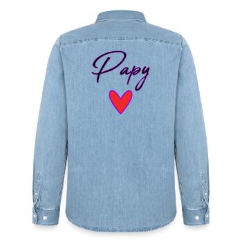 PAPY. PAPA. FÊTE DES PÈRES. BONNE FÊTE PAPA - Chemise en denim homme bio Stanley/Stella - bleu clair délavé - Dos - AI Model Male 185 light (185cm)