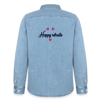 RETRAITE. RETRAITE. RETRAITEE. BONNE RETRAITE - Chemise en denim homme bio Stanley/Stella - bleu clair délavé - Dos - AI Model Male 185 light (185cm)