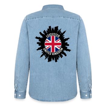 Leicester Skyline UK Flagge Reise Souvenir - Männer Jeanshemd Organic von Stanley/Stella - verwaschenes Hellblau - Hinten - AI Model Male 185 light (185cm)