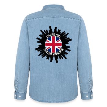 Caerdydd Skyline UK Flagge Reise Souvenir - Männer Jeanshemd Organic von Stanley/Stella - verwaschenes Hellblau - Hinten - AI Model Male 185 light (185cm)