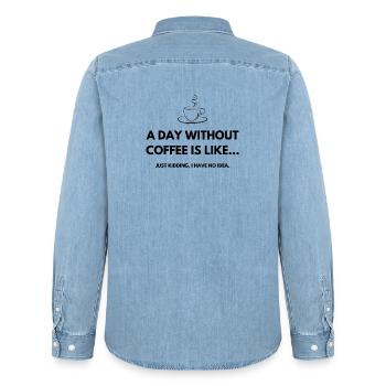 Morning grouch - Men’s Organic Denim Shirt by Stanley/Stella - light wash - Back - AI Model Male 185 light (185cm)