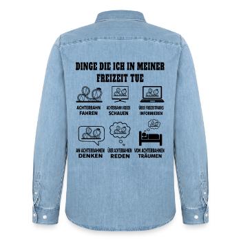 Dinge die ich in meiner Freizeit tue Achterbahn - Männer Jeanshemd Organic von Stanley/Stella - verwaschenes Hellblau - Hinten - AI Model Male 185 light (185cm)