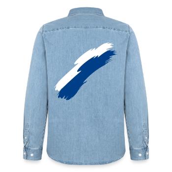 Finnland Fahne Farben - Männer Jeanshemd Organic von Stanley/Stella - verwaschenes Hellblau - Hinten - AI Model Male 185 light (185cm)