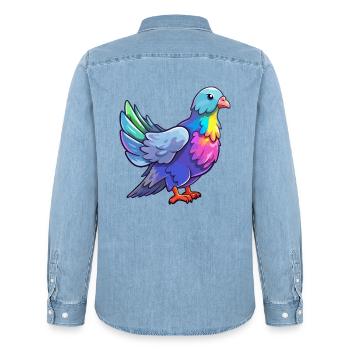 Taube buntes Aquarell Cartoon Kawaii Tier - Männer Jeanshemd Organic von Stanley/Stella - verwaschenes Hellblau - Hinten - AI Model Male 185 light (185cm)