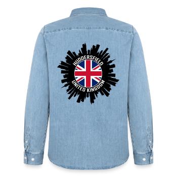 Huddersfield Skyline UK Flagge Reise-Souvenir - Männer Jeanshemd Organic von Stanley/Stella - verwaschenes Hellblau - Hinten - AI Model Male 185 light (185cm)