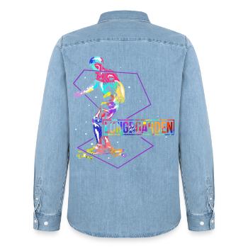 Waghalsiger Longboard Stuntfahrer - Männer Jeanshemd Organic von Stanley/Stella - verwaschenes Hellblau - Hinten - AI Model Male 185 light (185cm)