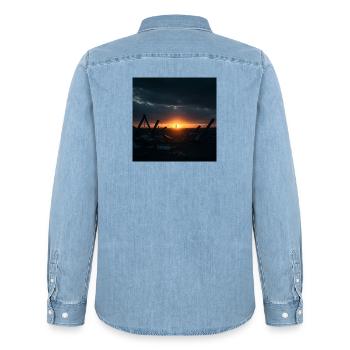 Sonnenuntergang am See - Männer Jeanshemd Organic von Stanley/Stella - verwaschenes Hellblau - Hinten - AI Model Male 185 light (185cm)