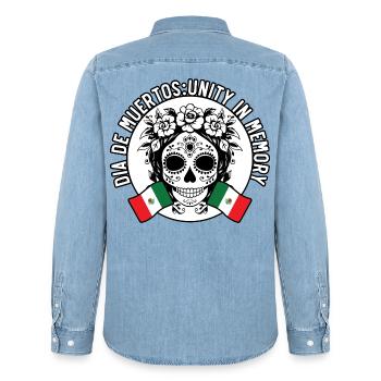 Dia De Muertos Unity in memory - Männer Jeanshemd Organic von Stanley/Stella - verwaschenes Hellblau - Hinten - AI Model Male 185 light (185cm)