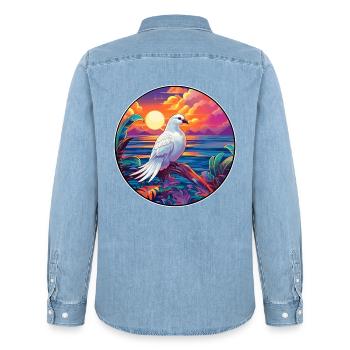 Taube buntes Aquarell Cartoon Kawaii Tier - Männer Jeanshemd Organic von Stanley/Stella - verwaschenes Hellblau - Hinten - AI Model Male 185 light (185cm)