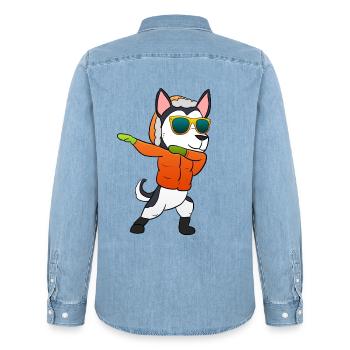 Husky Weihnachtsgeschenk - Männer Jeanshemd Organic von Stanley/Stella - verwaschenes Hellblau - Hinten - AI Model Male 185 light (185cm)