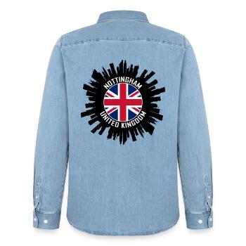 Nottingham Skyline UK Flagge Reise Souvenir - Männer Jeanshemd Organic von Stanley/Stella - verwaschenes Hellblau - Hinten - AI Model Male 185 light (185cm)
