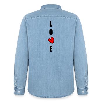 ICH LIEBE DICH. ICH LIEBE DICH. LIEBE. LIEBE. HERZ. - Männer Jeanshemd Organic von Stanley/Stella - verwaschenes Hellblau - Hinten - AI Model Male 185 light (185cm)