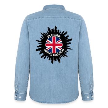 Glasgow Skyline UK Flagge Reisesouvenir - Männer Jeanshemd Organic von Stanley/Stella - verwaschenes Hellblau - Hinten - AI Model Male 185 light (185cm)
