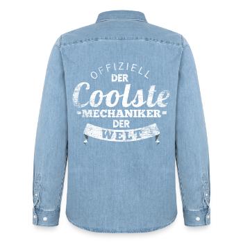 Pfiffiger Mechaniker Schraubenschlüssel - Männer Jeanshemd Organic von Stanley/Stella - verwaschenes Hellblau - Hinten - AI Model Male 185 light (185cm)
