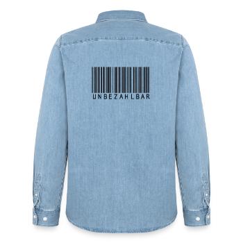 Barcode "Unbezahlbar" schwarz - Männer Jeanshemd Organic von Stanley/Stella - verwaschenes Hellblau - Hinten - AI Model Male 185 light (185cm)