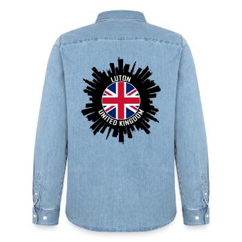 Luton Skyline UK Flagge Reise-Souvenir - Männer Jeanshemd Organic von Stanley/Stella - verwaschenes Hellblau - Hinten - AI Model Male 185 light (185cm)