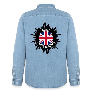 Derby Skyline UK Flagge Reise-Souvenir - Männer Jeanshemd Organic von Stanley/Stella - verwaschenes Hellblau - Hinten - AI Model Male 185 light (185cm)