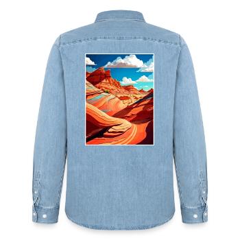Zinnoberrote Klippen Arizona Vintage Reiseposter WPA - Männer Jeanshemd Organic von Stanley/Stella - verwaschenes Hellblau - Hinten - AI Model Male 185 light (185cm)