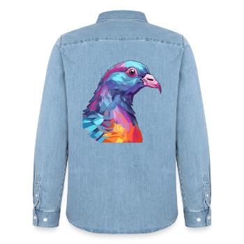 Taube buntes Aquarell Cartoon Kawaii Tier - Männer Jeanshemd Organic von Stanley/Stella - verwaschenes Hellblau - Hinten - AI Model Male 185 light (185cm)