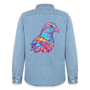 Taube buntes Aquarell Cartoon Kawaii Tier - Männer Jeanshemd Organic von Stanley/Stella - verwaschenes Hellblau - Hinten - AI Model Male 185 light (185cm)
