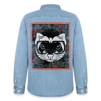 Neugieriges Frettchen Hawaiiurlaub - Männer Jeanshemd Organic von Stanley/Stella - verwaschenes Hellblau - Hinten - AI Model Male 185 light (185cm)