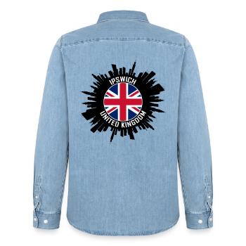 Ipswich Skyline UK Flagge Reise-Souvenir - Männer Jeanshemd Organic von Stanley/Stella - verwaschenes Hellblau - Hinten - AI Model Male 185 light (185cm)