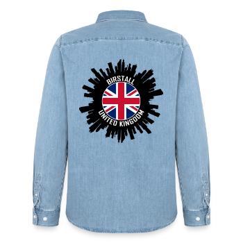 Birstall Skyline UK Flagge Reisesouvenir - Männer Jeanshemd Organic von Stanley/Stella - verwaschenes Hellblau - Hinten - AI Model Male 185 light (185cm)