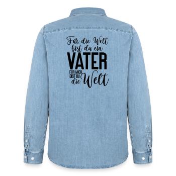 Für die Welt bist du ein Vater für mich die Welt - Männer Jeanshemd Organic von Stanley/Stella - verwaschenes Hellblau - Hinten - AI Model Male 185 light (185cm)