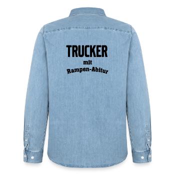 Trucker mit Rampen Abitur - Männer Jeanshemd Organic von Stanley/Stella - verwaschenes Hellblau - Hinten - AI Model Male 185 light (185cm)