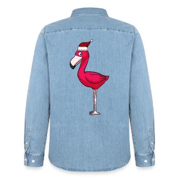 Flamingo Weihnachtsmütze Weihnachten - Männer Jeanshemd Organic von Stanley/Stella - verwaschenes Hellblau - Hinten - AI Model Male 185 light (185cm)