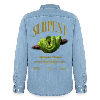 Green Tree Python Modern Reptile Keeper Streetwear - Männer Jeanshemd Organic von Stanley/Stella - verwaschenes Hellblau - Hinten - AI Model Male 185 light (185cm)