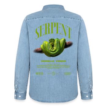 Green Tree Python Modern Reptile Keeper Streetwear - Männer Jeanshemd Organic von Stanley/Stella - verwaschenes Hellblau - Hinten - AI Model Male 185 light (185cm)