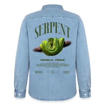 Green Tree Python Modern Reptile Keeper Streetwear - Männer Jeanshemd Organic von Stanley/Stella - verwaschenes Hellblau - Hinten - AI Model Male 185 light (185cm)