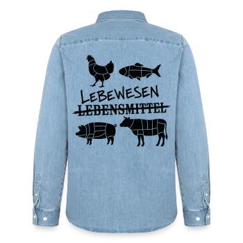 Lebewesen nicht Lebensmittel  - Männer Jeanshemd Organic von Stanley/Stella - verwaschenes Hellblau - Hinten - AI Model Male 185 light (185cm)