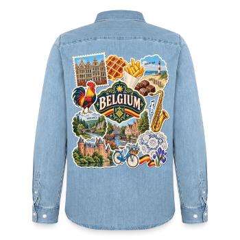 Belgien Reisesticker - Männer Jeanshemd Organic von Stanley/Stella - verwaschenes Hellblau - Hinten - AI Model Male 185 light (185cm)