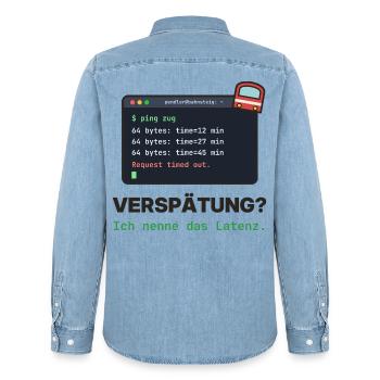 Latenz Lacher: Ping Verspätung - Männer Jeanshemd Organic von Stanley/Stella - verwaschenes Hellblau - Hinten - AI Model Male 185 light (185cm)