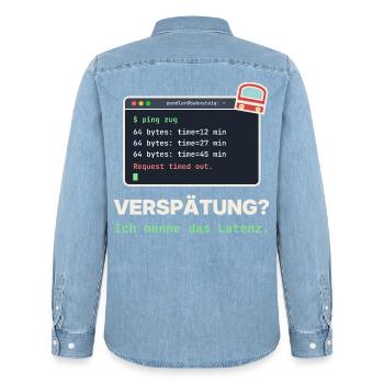 Ping Verzögerung: Latenz Meme - Männer Jeanshemd Organic von Stanley/Stella - verwaschenes Hellblau - Hinten - AI Model Male 185 light (185cm)