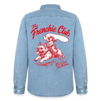  The Frenchie Club Fearless By Nature Französische - Männer Jeanshemd Organic von Stanley/Stella - verwaschenes Hellblau - Hinten - AI Model Male 185 light (185cm)