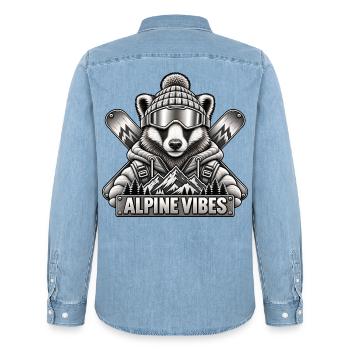 Alpine Vibes – Dachs mit Snowboard und Skibrille - Männer Jeanshemd Organic von Stanley/Stella - verwaschenes Hellblau - Hinten - AI Model Male 185 light (185cm)