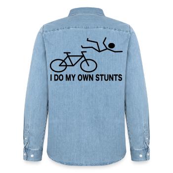 Radfahrer Fahrrad Spruch Humor - Männer Jeanshemd Organic von Stanley/Stella - verwaschenes Hellblau - Hinten - AI Model Male 185 light (185cm)