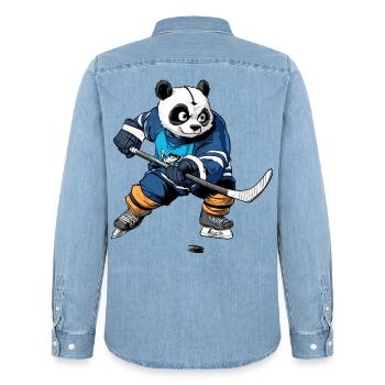Eishockey Pandabär - Männer Jeanshemd Organic von Stanley/Stella - verwaschenes Hellblau - Hinten - AI Model Male 185 light (185cm)