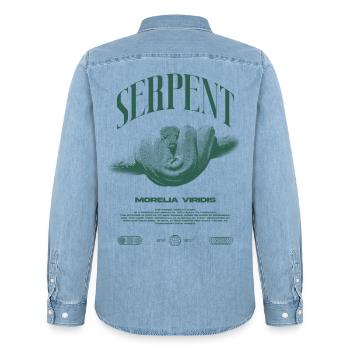 Green Tree Python Modern Reptile Keeper Streetwear - Männer Jeanshemd Organic von Stanley/Stella - verwaschenes Hellblau - Hinten - AI Model Male 185 light (185cm)