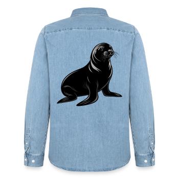 Seelöwe - Männer Jeanshemd Organic von Stanley/Stella - verwaschenes Hellblau - Hinten - AI Model Male 185 light (185cm)