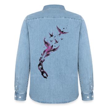 Purple Chain Wings Release - Männer Jeanshemd Organic von Stanley/Stella - verwaschenes Hellblau - Hinten - AI Model Male 185 light (185cm)