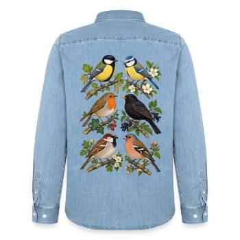 Gartenvögel auf kleinen Zweigen - Männer Jeanshemd Organic von Stanley/Stella - verwaschenes Hellblau - Hinten - AI Model Male 185 light (185cm)