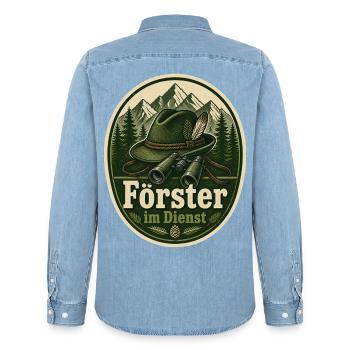 Förster im Dienst Kostüm Wald Verkleidung Fasching - Männer Jeanshemd Organic von Stanley/Stella - verwaschenes Hellblau - Hinten - AI Model Male 185 light (185cm)