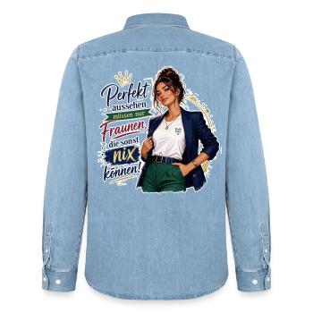 Powerlook Selbstbewusste Weiblichkeit - Männer Jeanshemd Organic von Stanley/Stella - verwaschenes Hellblau - Hinten - AI Model Male 185 light (185cm)