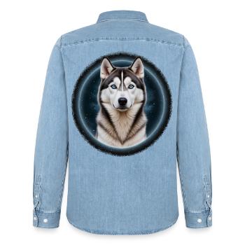 Nachthimmel Husky Porträt - Männer Jeanshemd Organic von Stanley/Stella - verwaschenes Hellblau - Hinten - AI Model Male 185 light (185cm)