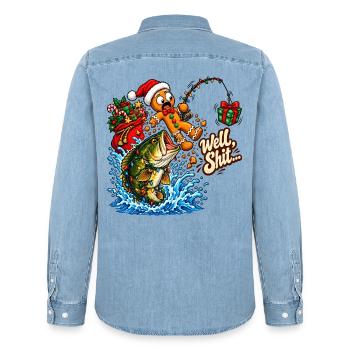 Well Shit Gingerbread Fishing Christmas Bass Humor - Männer Jeanshemd Organic von Stanley/Stella - verwaschenes Hellblau - Hinten - AI Model Male 185 light (185cm)