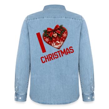 I Love Christmas - Herz voller Weihnachtszauber - Männer Jeanshemd Organic von Stanley/Stella - verwaschenes Hellblau - Hinten - AI Model Male 185 light (185cm)